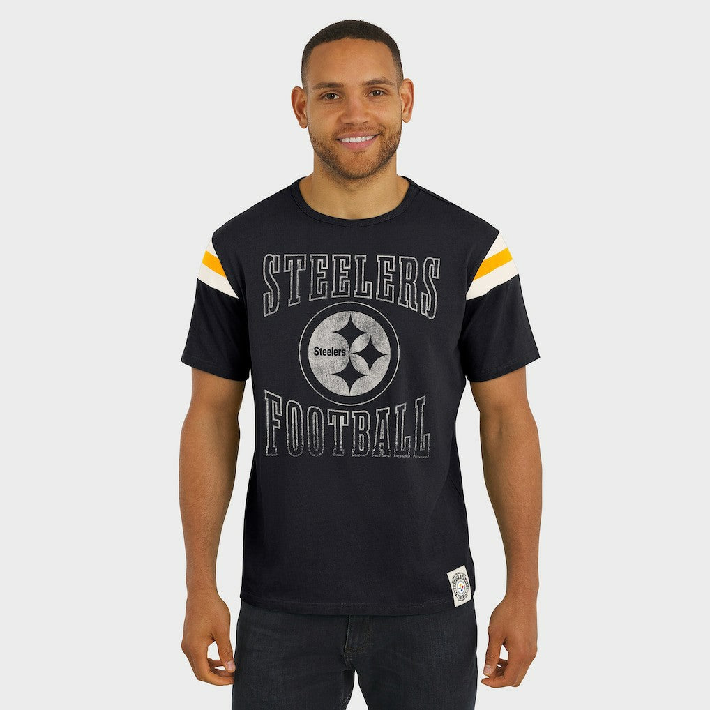 Pittsburgh Steelers Darius Rucker Collection Football Stripe Sleeve T-Shirt Black