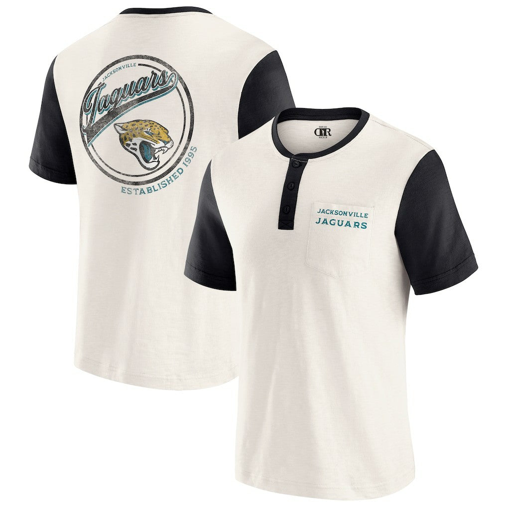 Jacksonville Jaguars Darius Rucker Collection Henley Colorblock Slub Pocket T-Shirt Cream