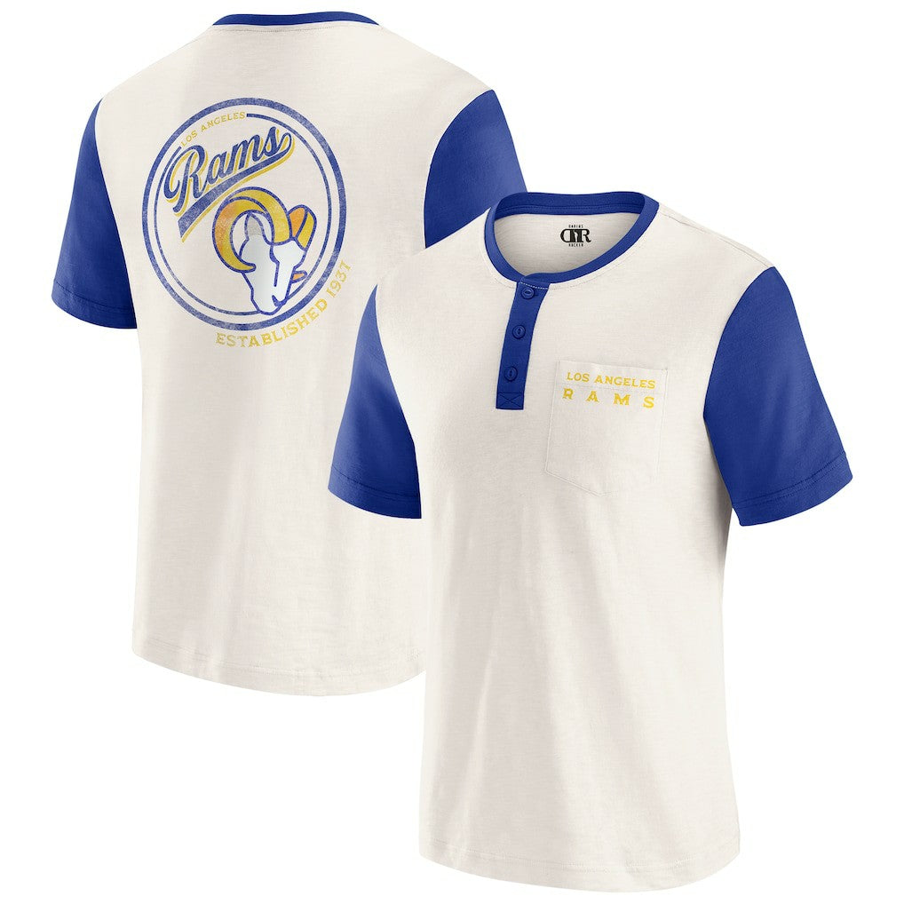 Los Angeles Rams Darius Rucker Collection Henley Colorblock Slub Pocket T-Shirt Cream