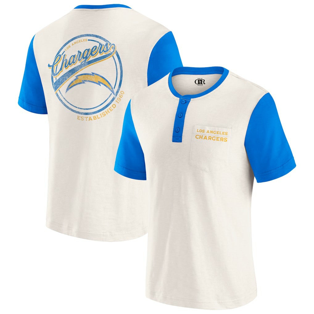 Los Angeles Chargers Darius Rucker Collection Henley Colorblock Slub Pocket T-Shirt Cream