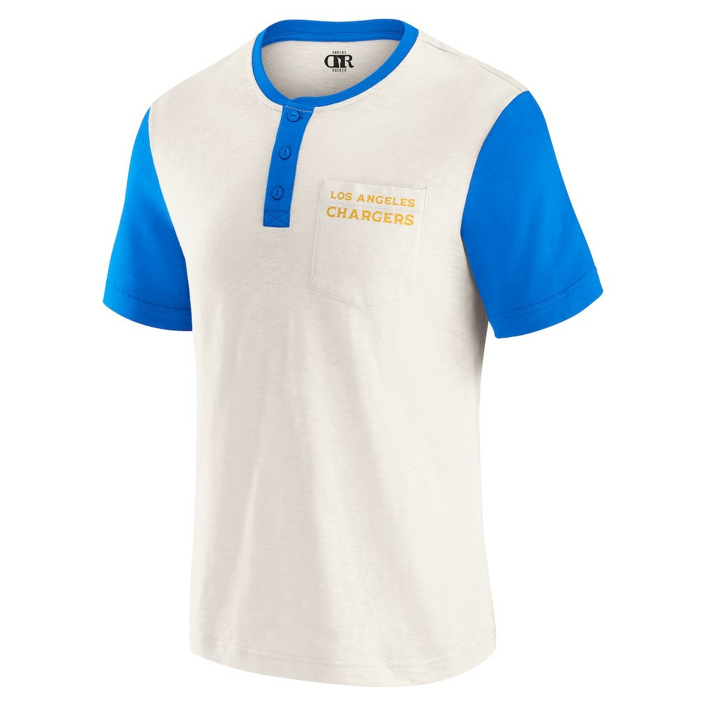 Los Angeles Chargers Darius Rucker Collection Henley Colorblock Slub Pocket T-Shirt Cream
