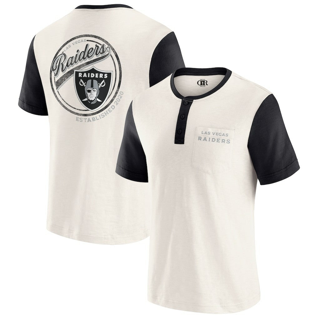 Las Vegas Raiders Darius Rucker Collection Henley Colorblock Slub Pocket T-Shirt Cream