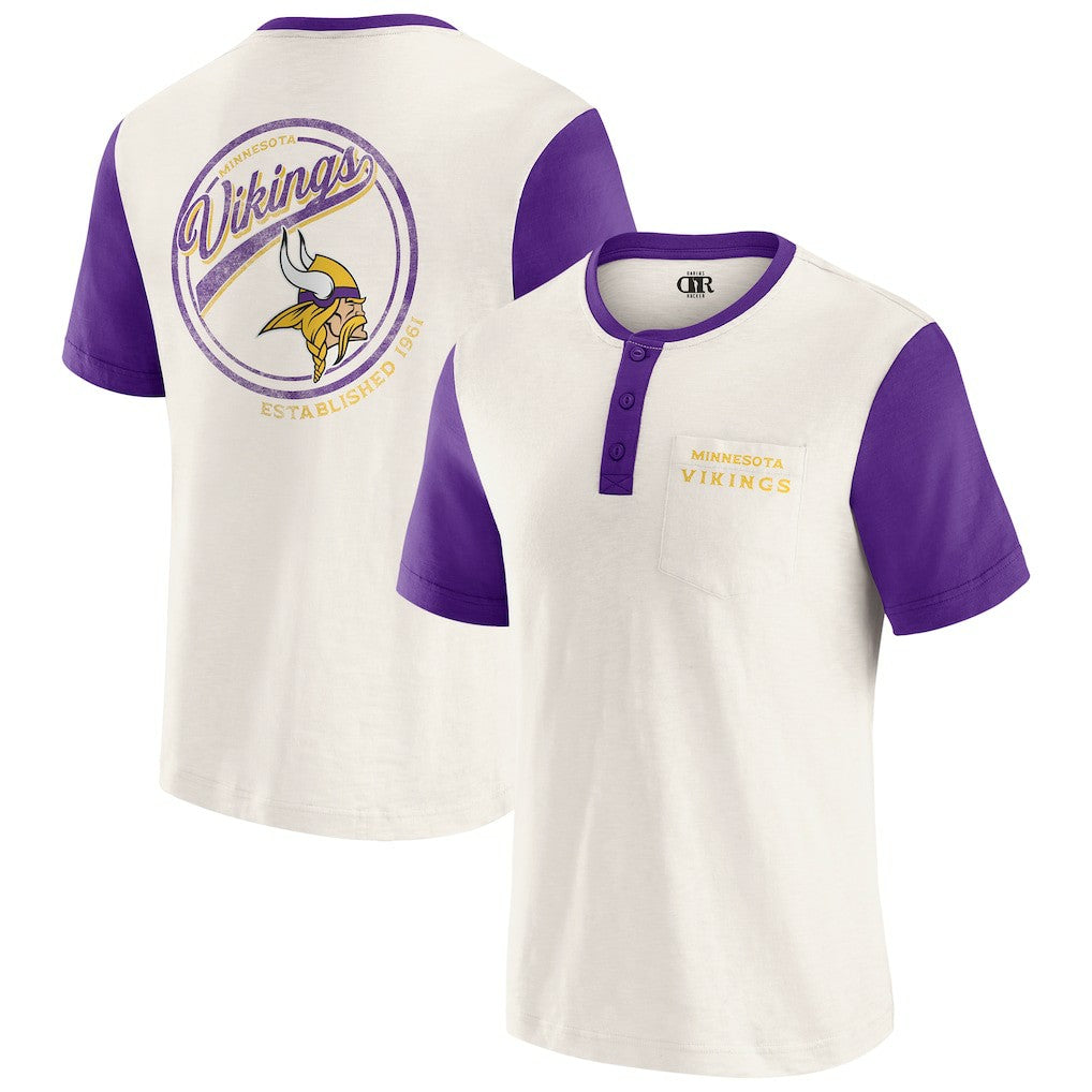 Minnesota Vikings Darius Rucker Collection Henley Colorblock Slub Pocket T-Shirt Cream