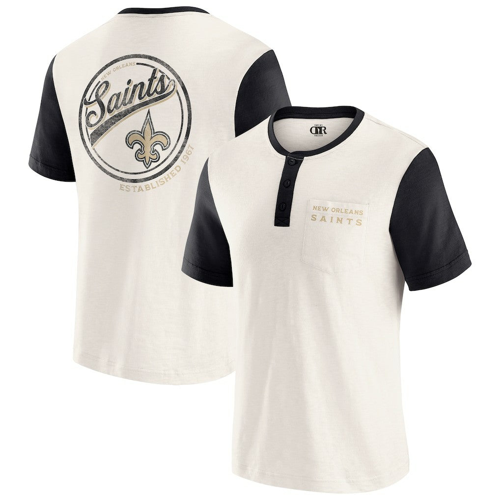 New Orleans Saints Darius Rucker Collection Henley Colorblock Slub Pocket T-Shirt Cream