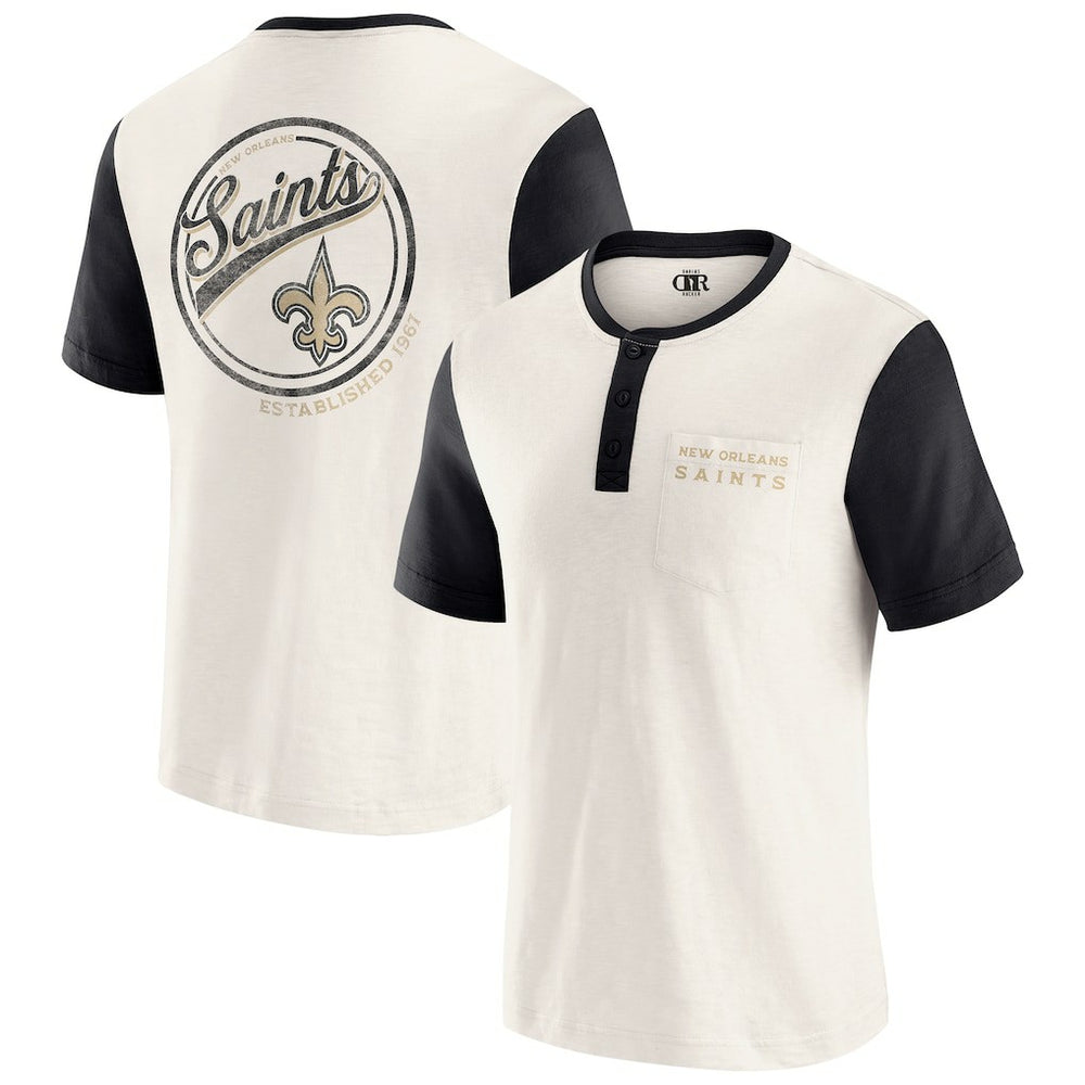 New Orleans Saints Darius Rucker Collection Henley Colorblock Slub Pocket T-Shirt Cream