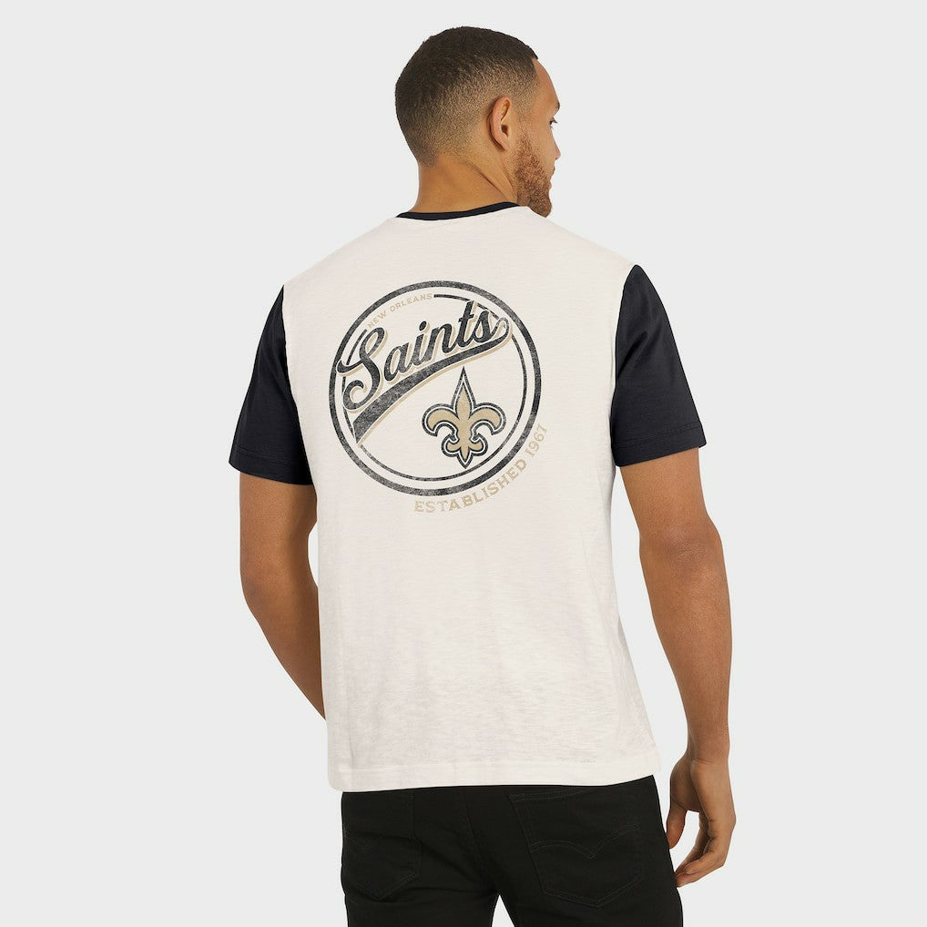New Orleans Saints Darius Rucker Collection Henley Colorblock Slub Pocket T-Shirt Cream