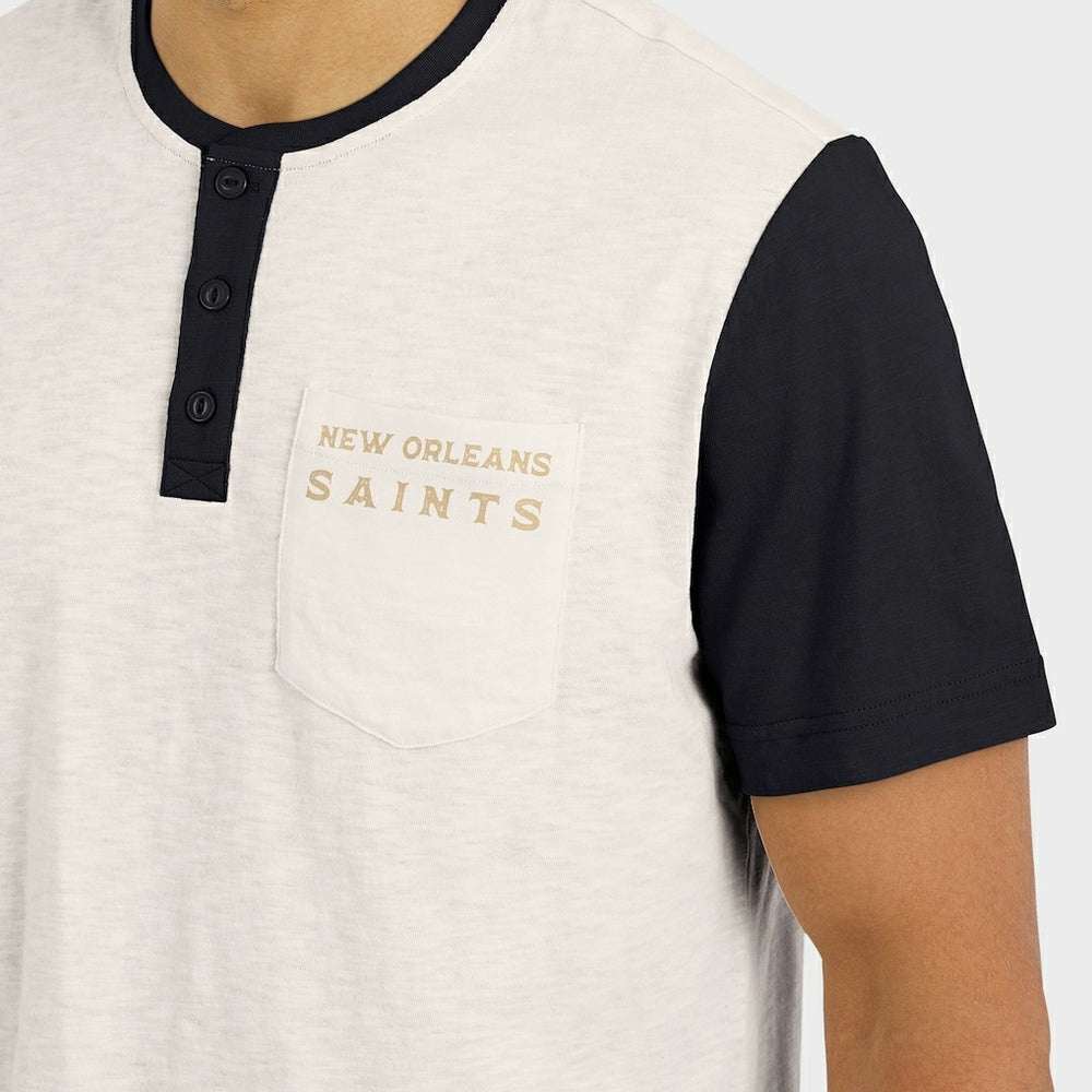 New Orleans Saints Darius Rucker Collection Henley Colorblock Slub Pocket T-Shirt Cream