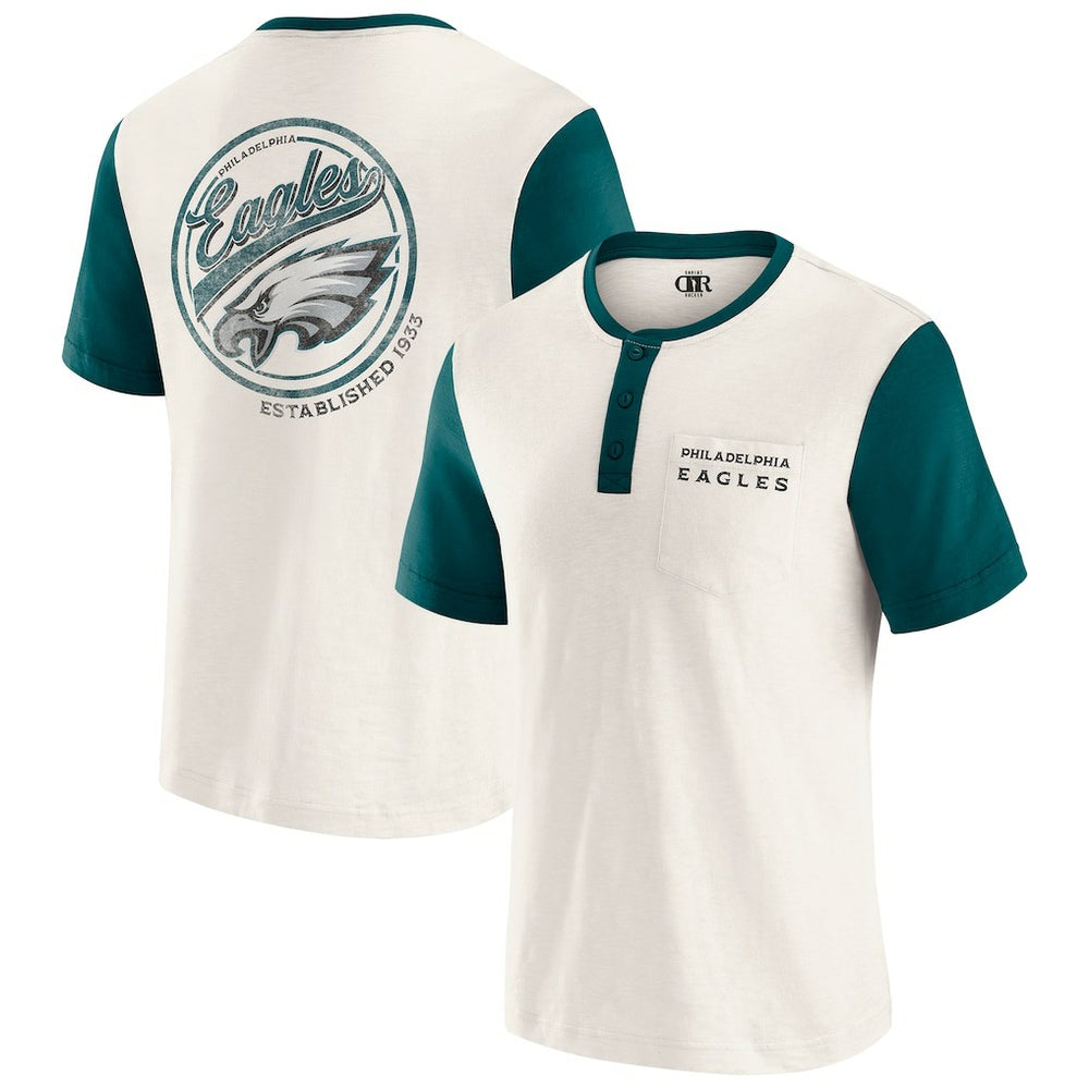 Philadelphia Eagles Darius Rucker Collection Henley Colorblock Slub Pocket T-Shirt Cream