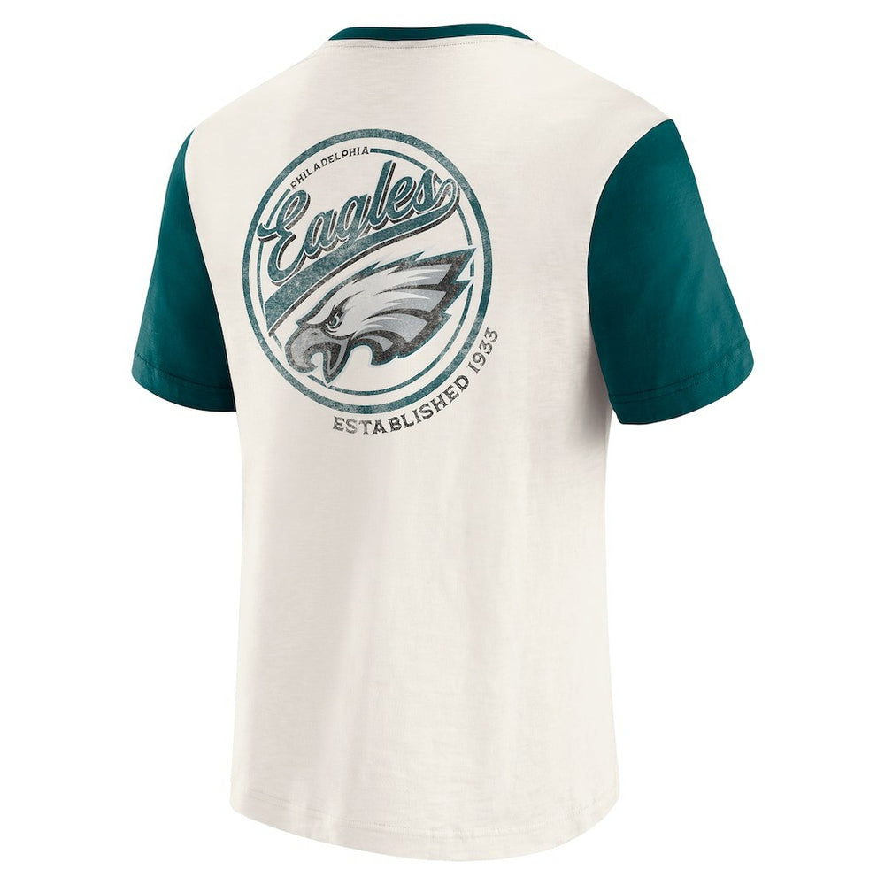 Philadelphia Eagles Darius Rucker Collection Henley Colorblock Slub Pocket T-Shirt Cream