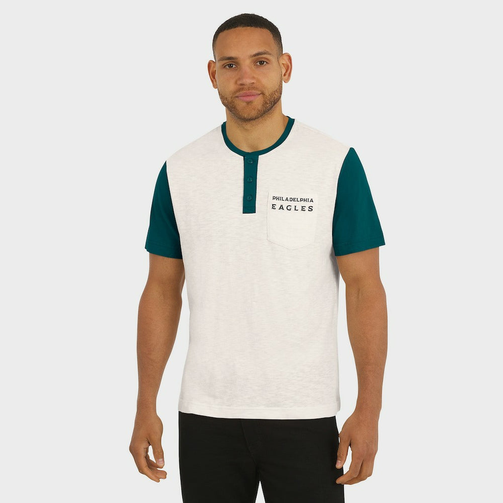 Philadelphia Eagles Darius Rucker Collection Henley Colorblock Slub Pocket T-Shirt Cream