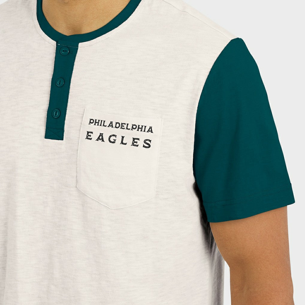 Philadelphia Eagles Darius Rucker Collection Henley Colorblock Slub Pocket T-Shirt Cream