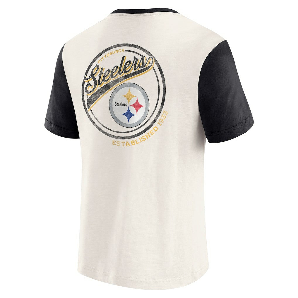 Pittsburgh Steelers Darius Rucker Collection Henley Colorblock Slub Pocket T-Shirt Cream