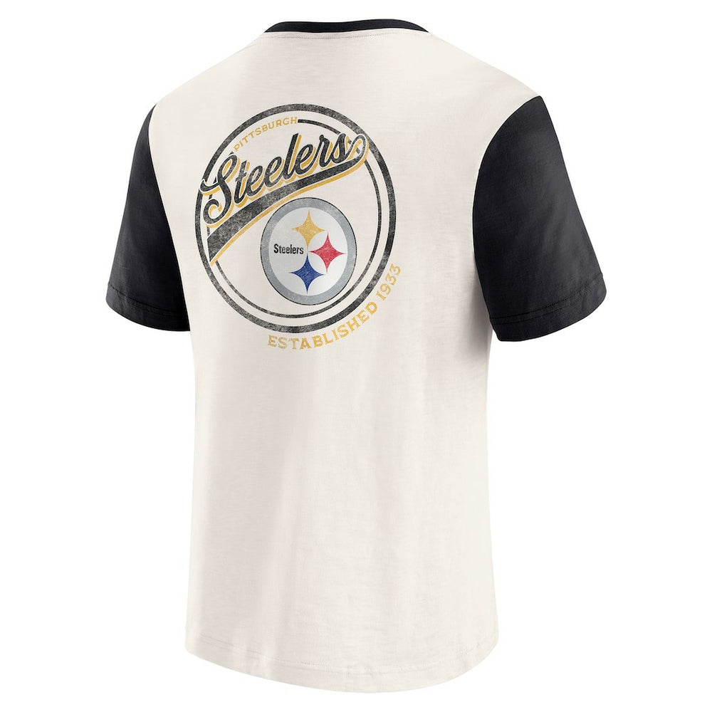 Pittsburgh Steelers Darius Rucker Collection Henley Colorblock Slub Pocket T-Shirt Cream