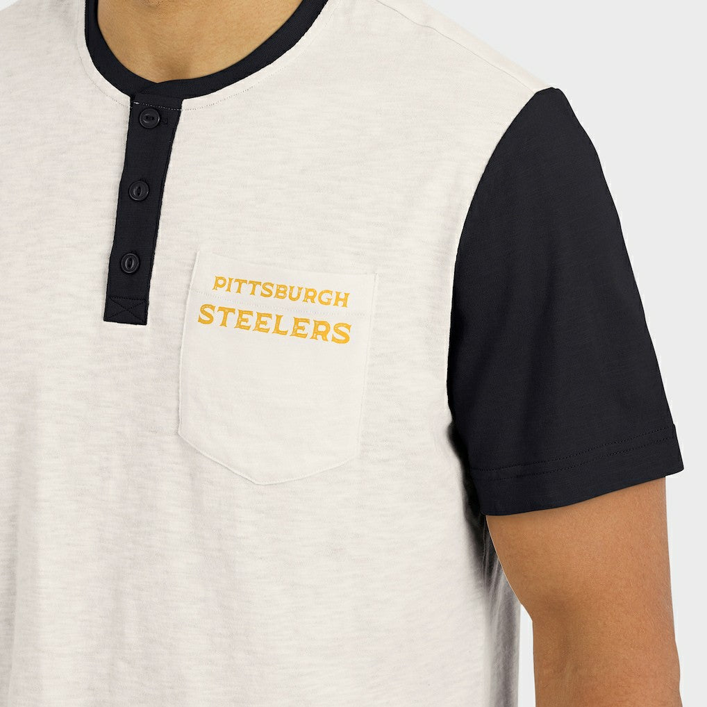 Pittsburgh Steelers Darius Rucker Collection Henley Colorblock Slub Pocket T-Shirt Cream