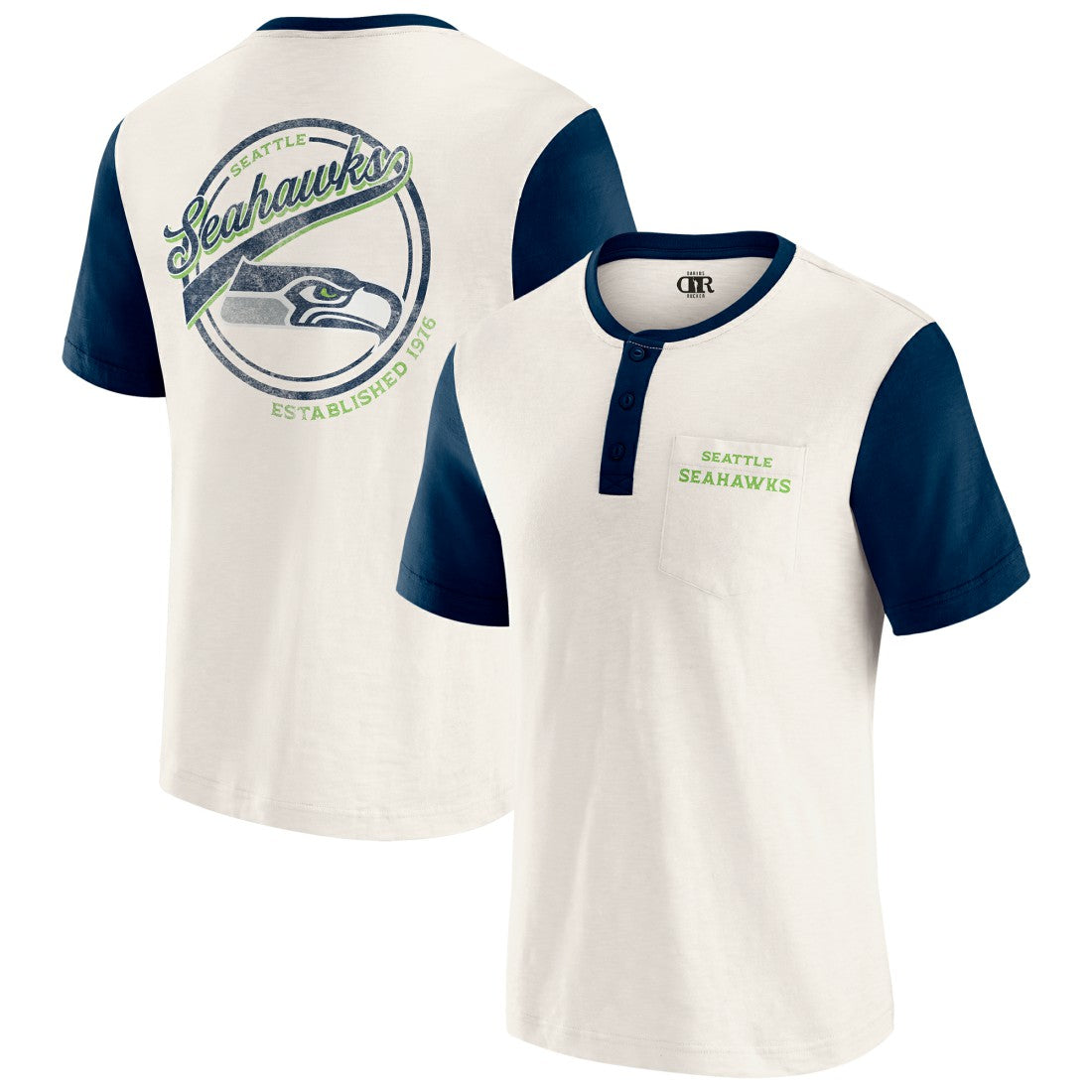 Seattle Seahawks Darius Rucker Collection Henley Colorblock Slub Pocket T-Shirt Cream