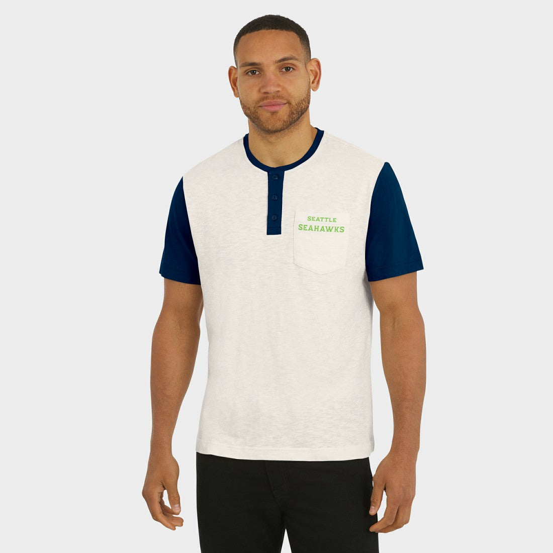 Seattle Seahawks Darius Rucker Collection Henley Colorblock Slub Pocket T-Shirt Cream