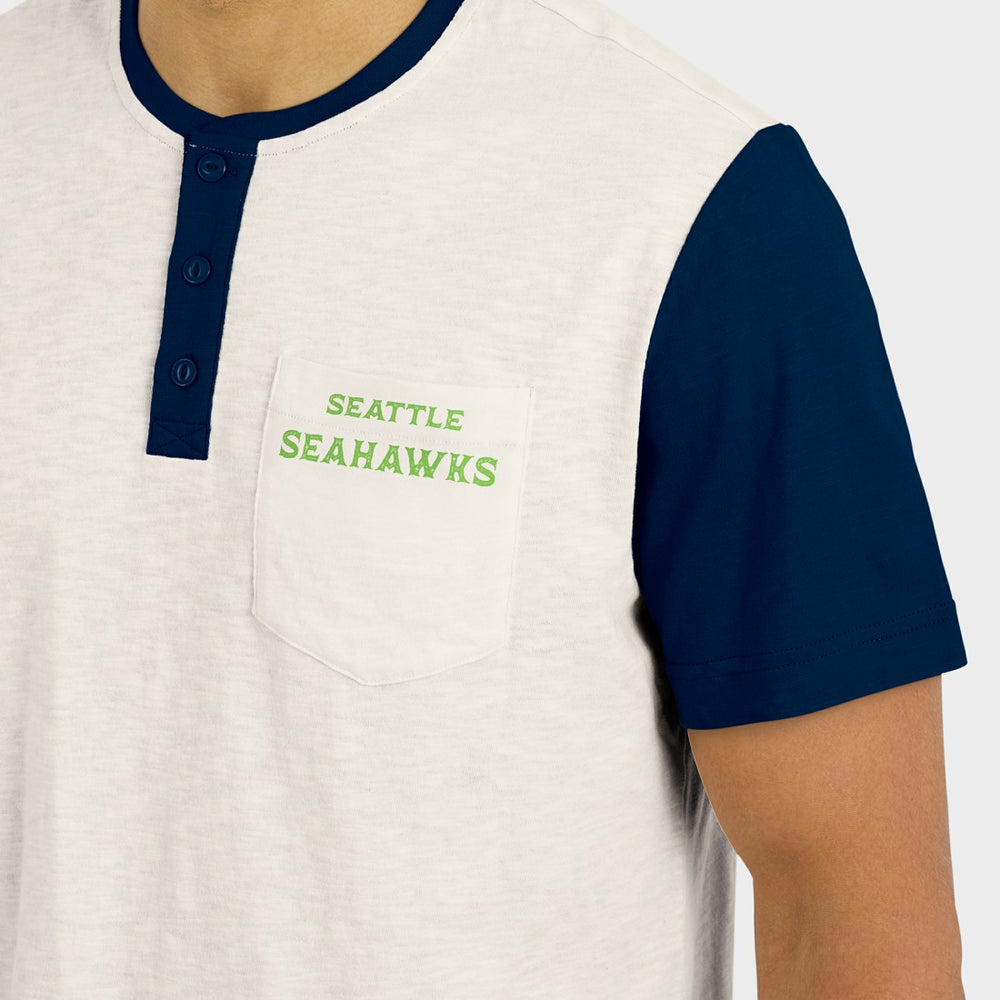 Seattle Seahawks Darius Rucker Collection Henley Colorblock Slub Pocket T-Shirt Cream