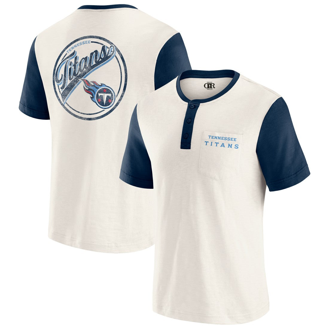 Tennessee Titans Darius Rucker Collection Henley Colorblock Slub Pocket T-Shirt Cream