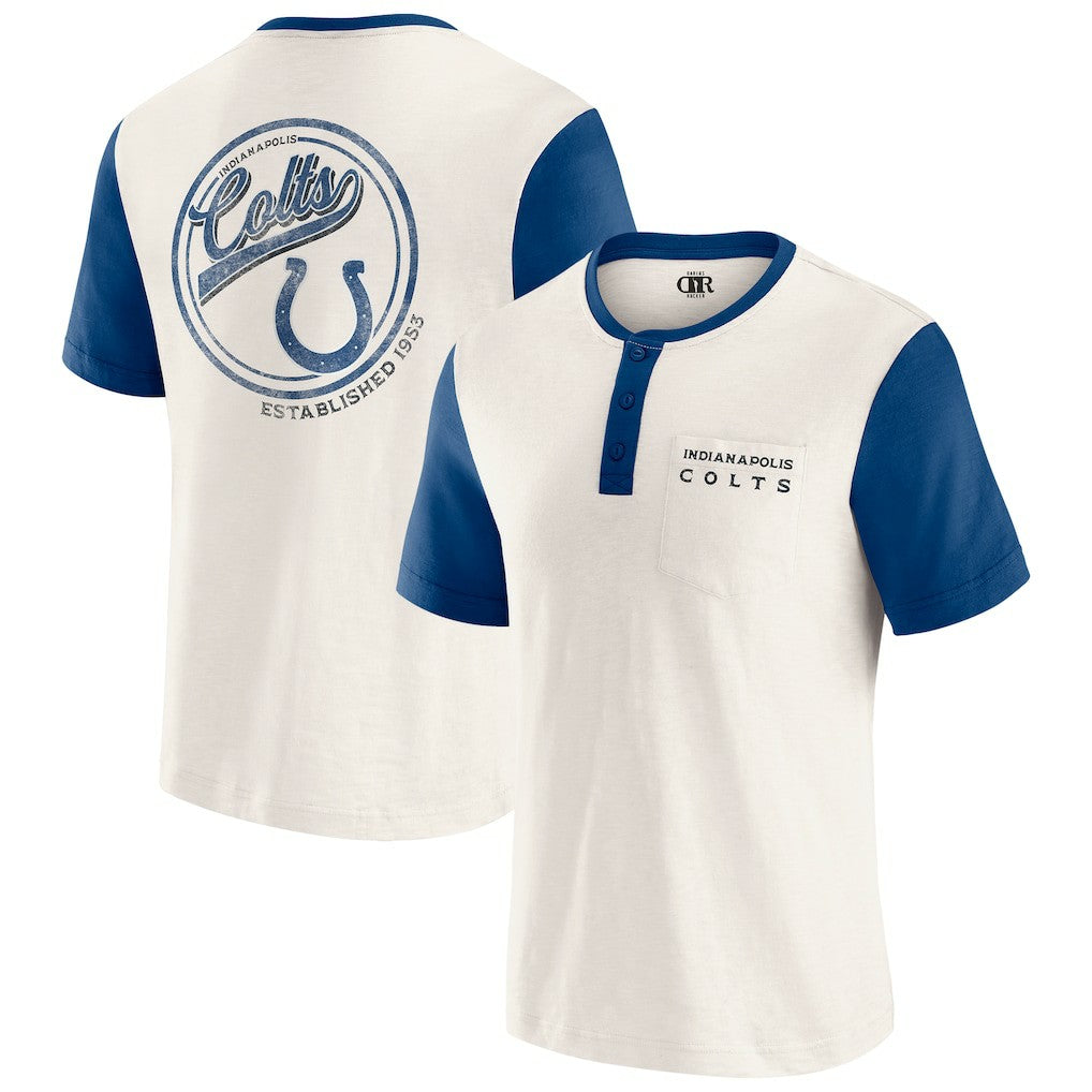 Indianapolis Colts Darius Rucker Collection Henley Colorblock Slub Pocket T-Shirt Cream