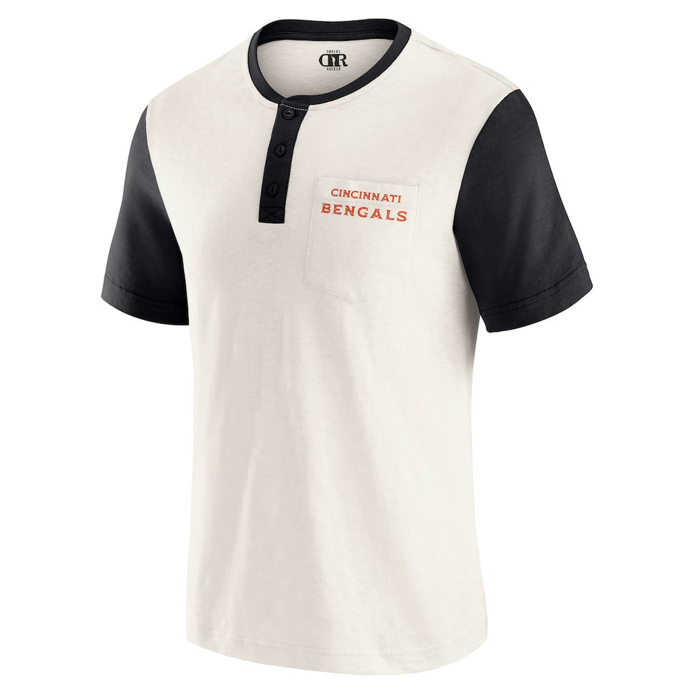 Cincinnati Bengals Darius Rucker Collection Henley Colorblock Slub Pocket T-Shirt Cream