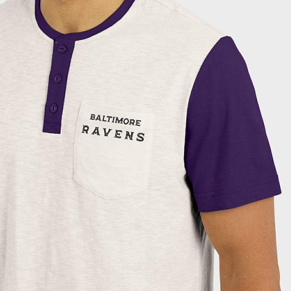 Baltimore Ravens Darius Rucker Collection Henley Colorblock Slub Pocket T-Shirt Cream