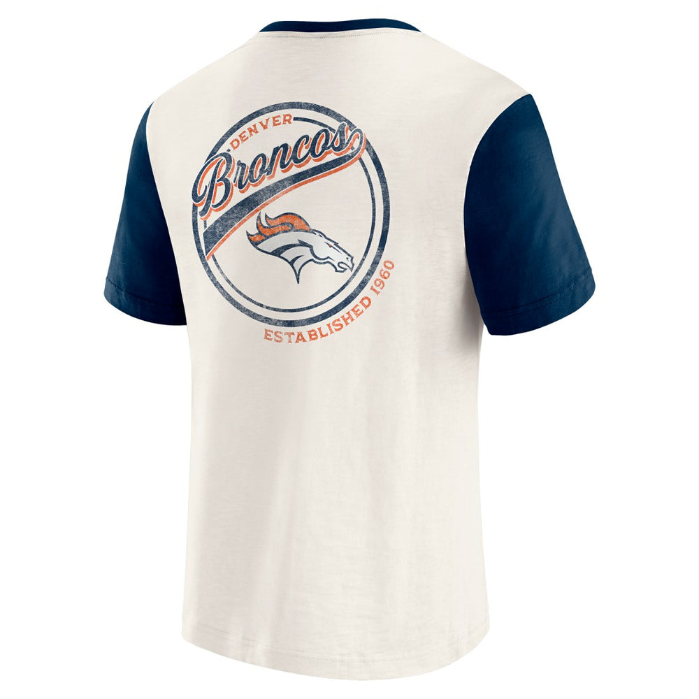 Denver Broncos Darius Rucker Collection Henley Colorblock Slub Pocket T-Shirt Cream