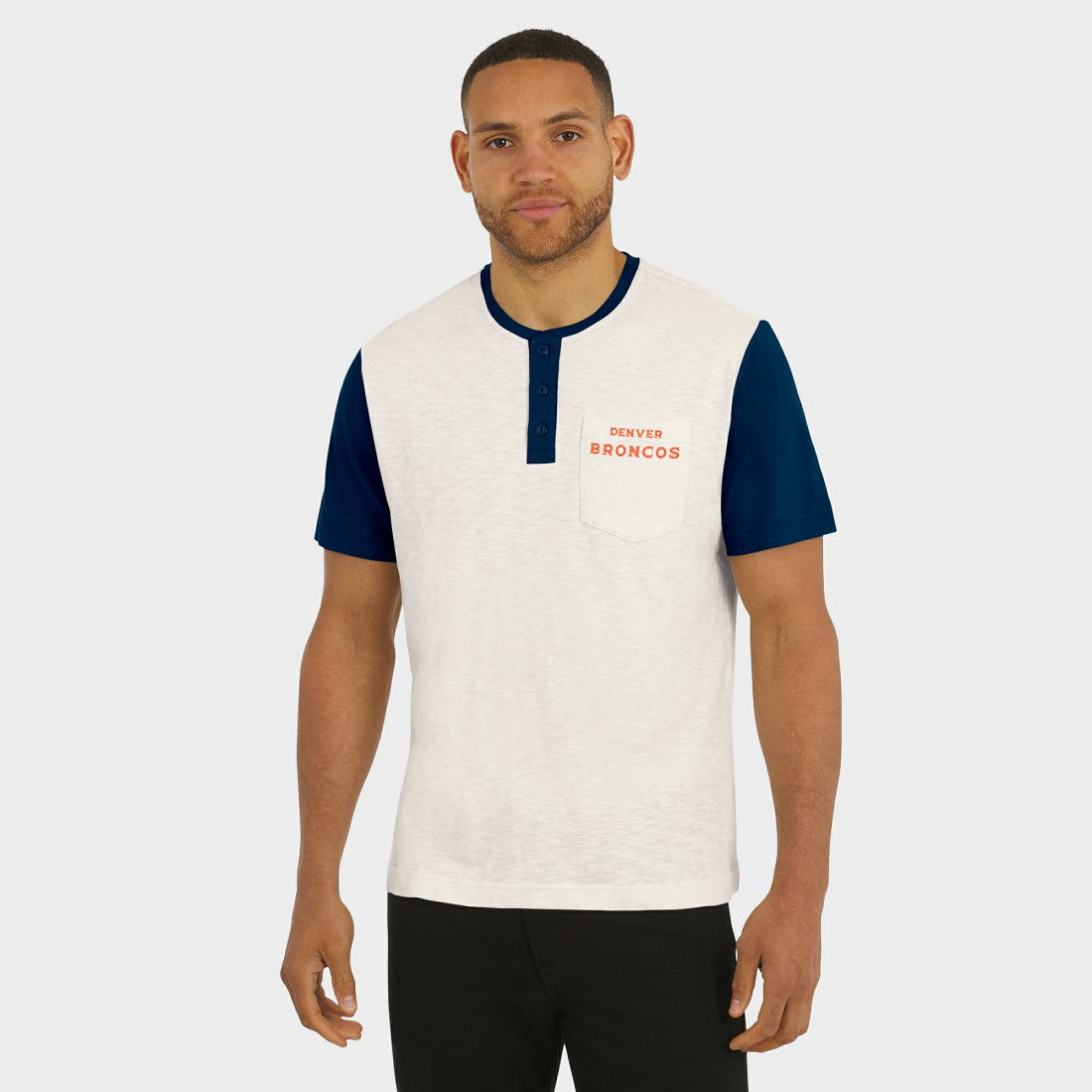 Denver Broncos Darius Rucker Collection Henley Colorblock Slub Pocket T-Shirt Cream