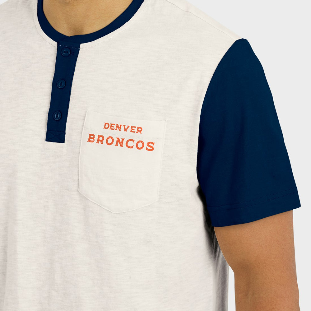 Denver Broncos Darius Rucker Collection Henley Colorblock Slub Pocket T-Shirt Cream