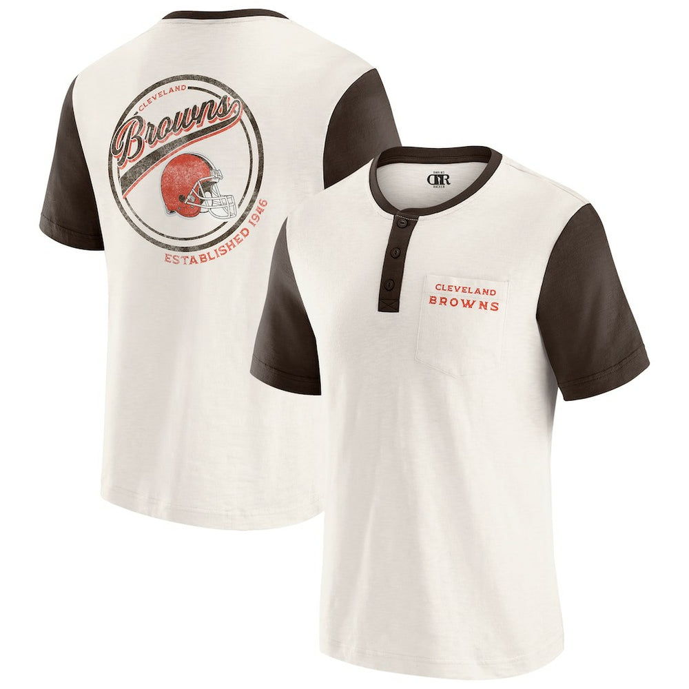 Cleveland Browns Darius Rucker Collection Henley Colorblock Slub Pocket T-Shirt Cream