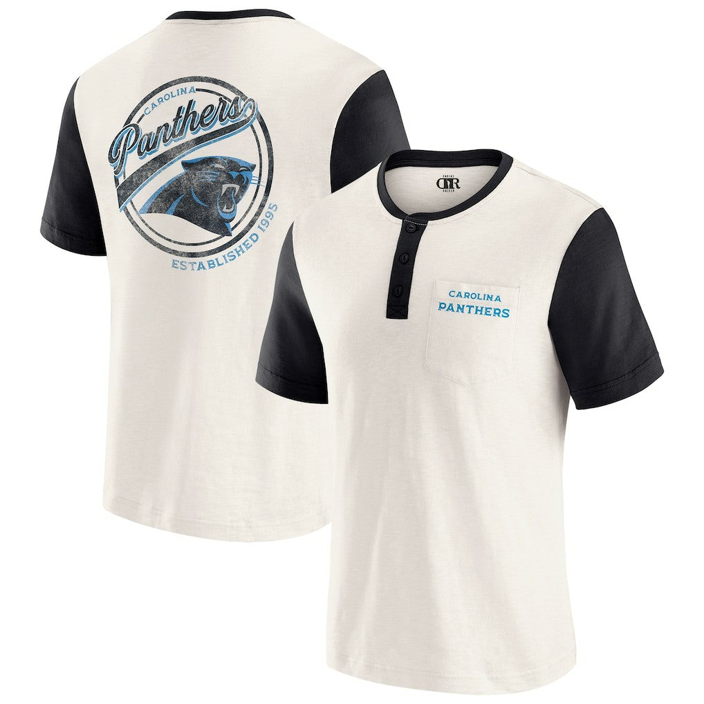 Carolina Panthers Darius Rucker Collection Henley Colorblock Slub Pocket T-Shirt Cream
