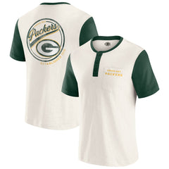 Green Bay Packers Darius Rucker Collection Henley Colorblock Slub Pocket T-Shirt Cream