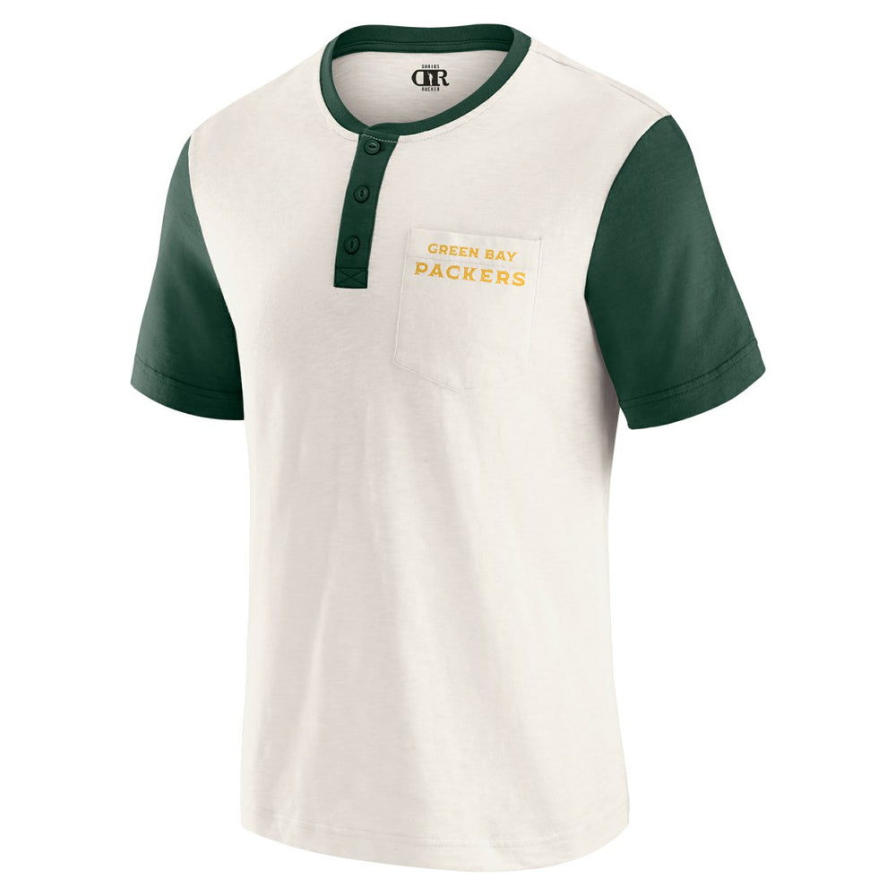 Green Bay Packers Darius Rucker Collection Henley Colorblock Slub Pocket T-Shirt Cream