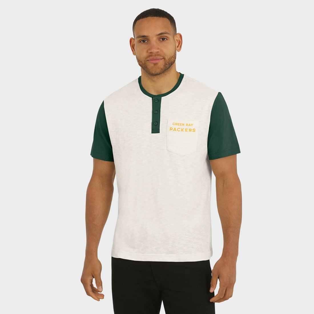 Green Bay Packers Darius Rucker Collection Henley Colorblock Slub Pocket T-Shirt Cream