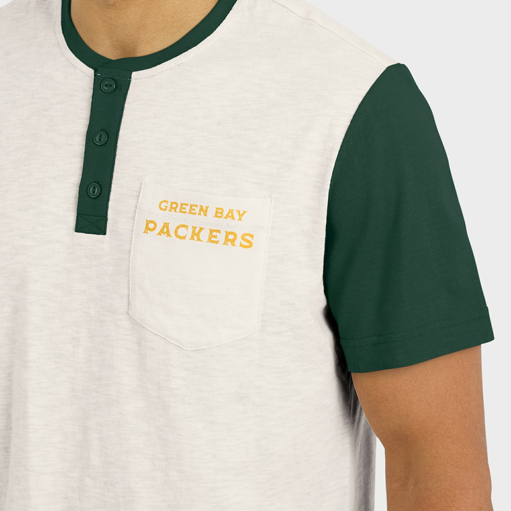 Green Bay Packers Darius Rucker Collection Henley Colorblock Slub Pocket T-Shirt Cream