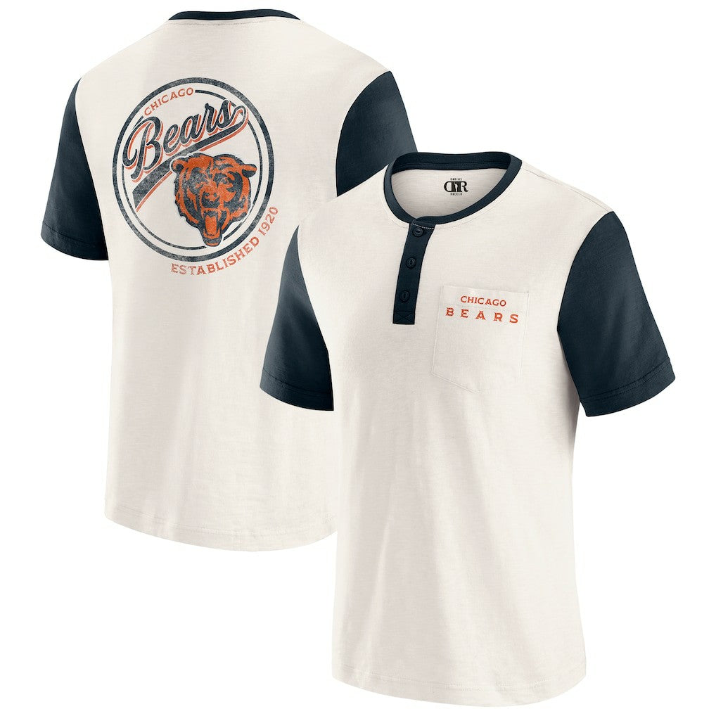 Chicago Bears Darius Rucker Collection Henley Colorblock Slub Pocket T-Shirt Cream