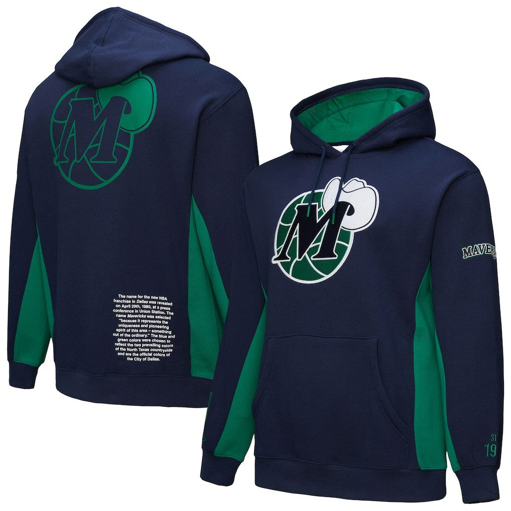 Dallas Mavericks Hardwood Classics Team Origins Fleece Pullover Hoodie Navy