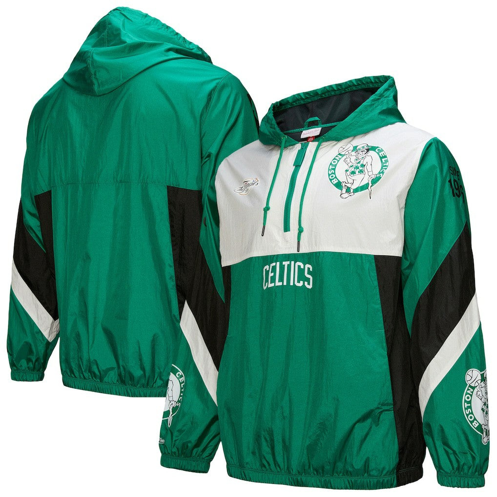 Boston Celtics Hardwood Classics Team Origins Anorak Quarter-Zip Windbreaker Jacket Kelly Green