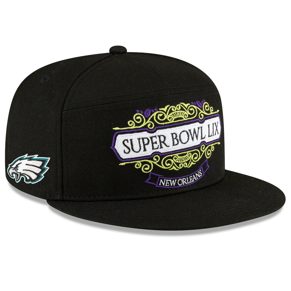Philadelphia Eagles New Era Super Bowl LIX Tarmac Split Panel 9FIFTY Snapback Hat Black
