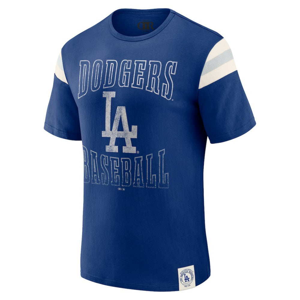 Los Angeles Dodgers Darius Rucker Collection by Fanatics Distressed Sleeve Stripe T-Shirt - Royal T-shirts