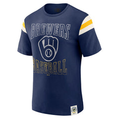 Milwaukee Brewers Darius Rucker Collection by Fanatics Distressed Sleeve Stripe T-Shirt - Navy T-shirts