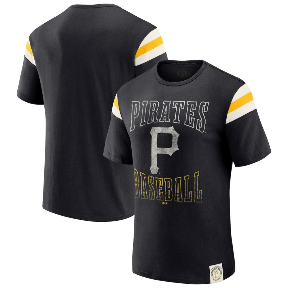 Pittsburgh Pirates Darius Rucker Collection by Fanatics Distressed Sleeve Stripe T-Shirt - Black T-shirts