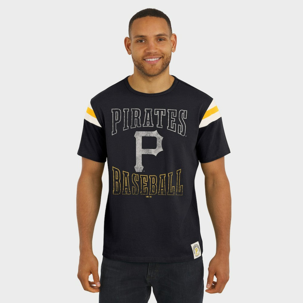Pittsburgh Pirates Darius Rucker Collection by Fanatics Distressed Sleeve Stripe T-Shirt - Black T-shirts