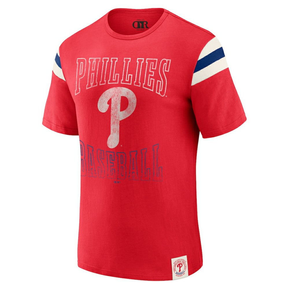 Philadelphia Phillies Darius Rucker Collection by Fanatics Distressed Sleeve Stripe T-Shirt - Red T-shirts