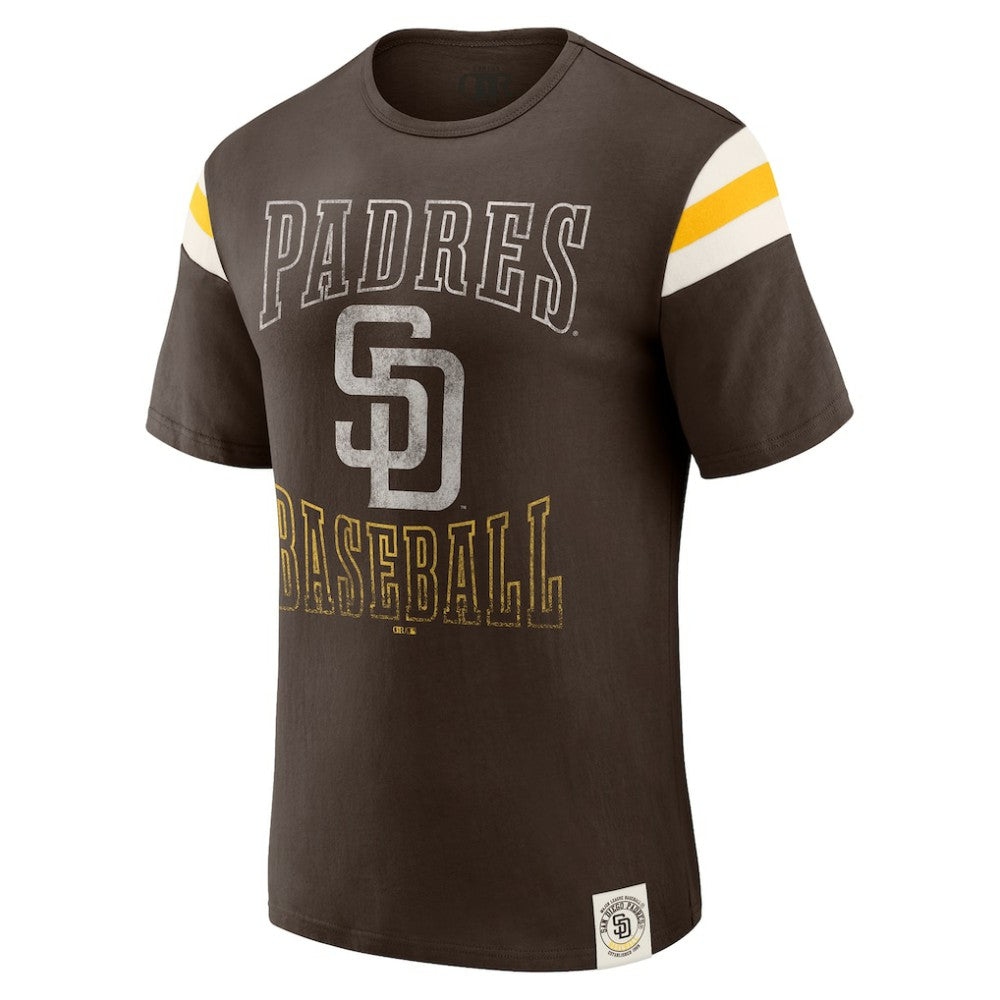 San Diego Padres Darius Rucker Collection by Fanatics Distressed Sleeve Stripe T-Shirt - Brown T-shirts