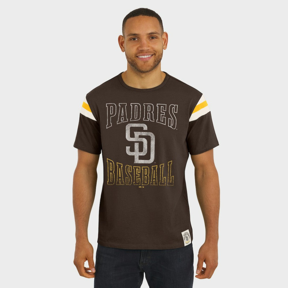 San Diego Padres Darius Rucker Collection by Fanatics Distressed Sleeve Stripe T-Shirt - Brown T-shirts