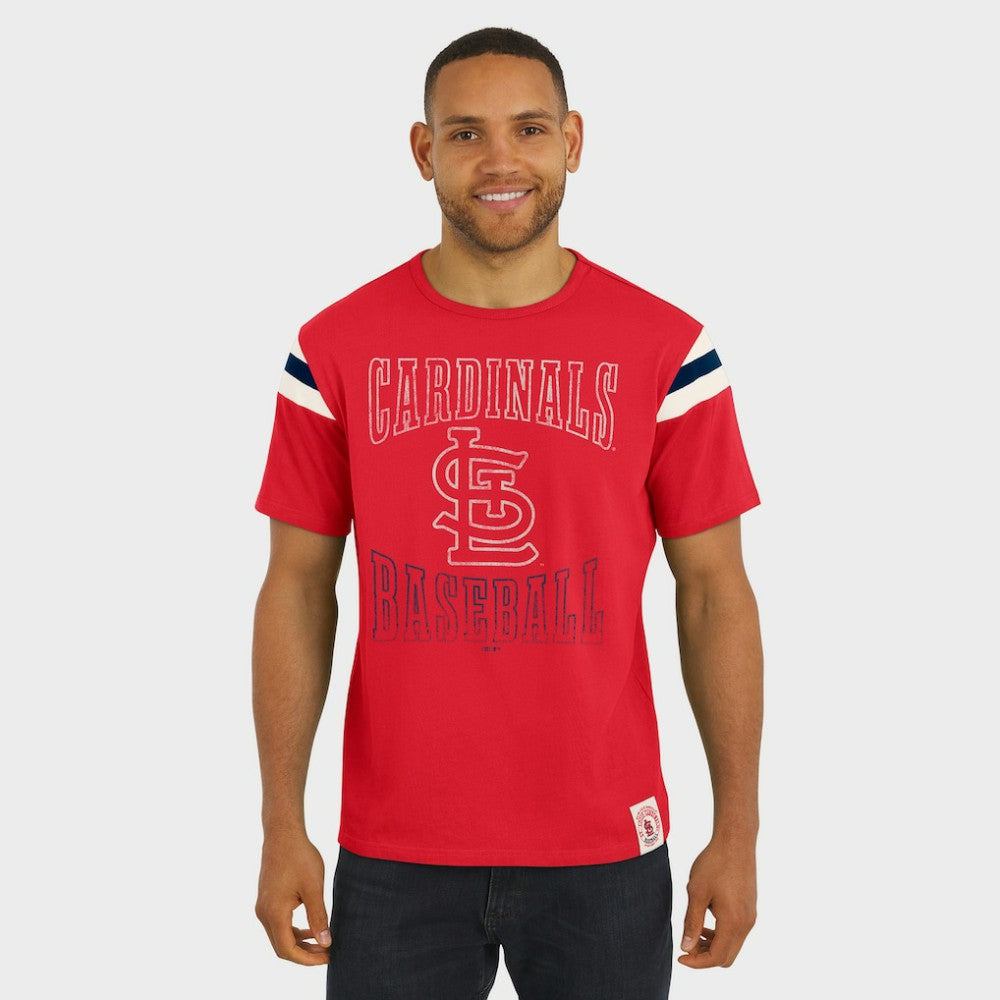 St. Louis Cardinals Darius Rucker Collection by Fanatics Distressed Sleeve Stripe T-Shirt - Red T-shirts