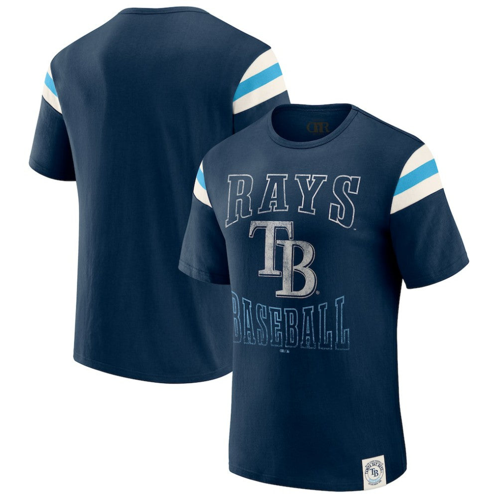 Tampa Bay Rays Darius Rucker Collection by Fanatics Distressed Sleeve Stripe T-Shirt - Navy T-shirts