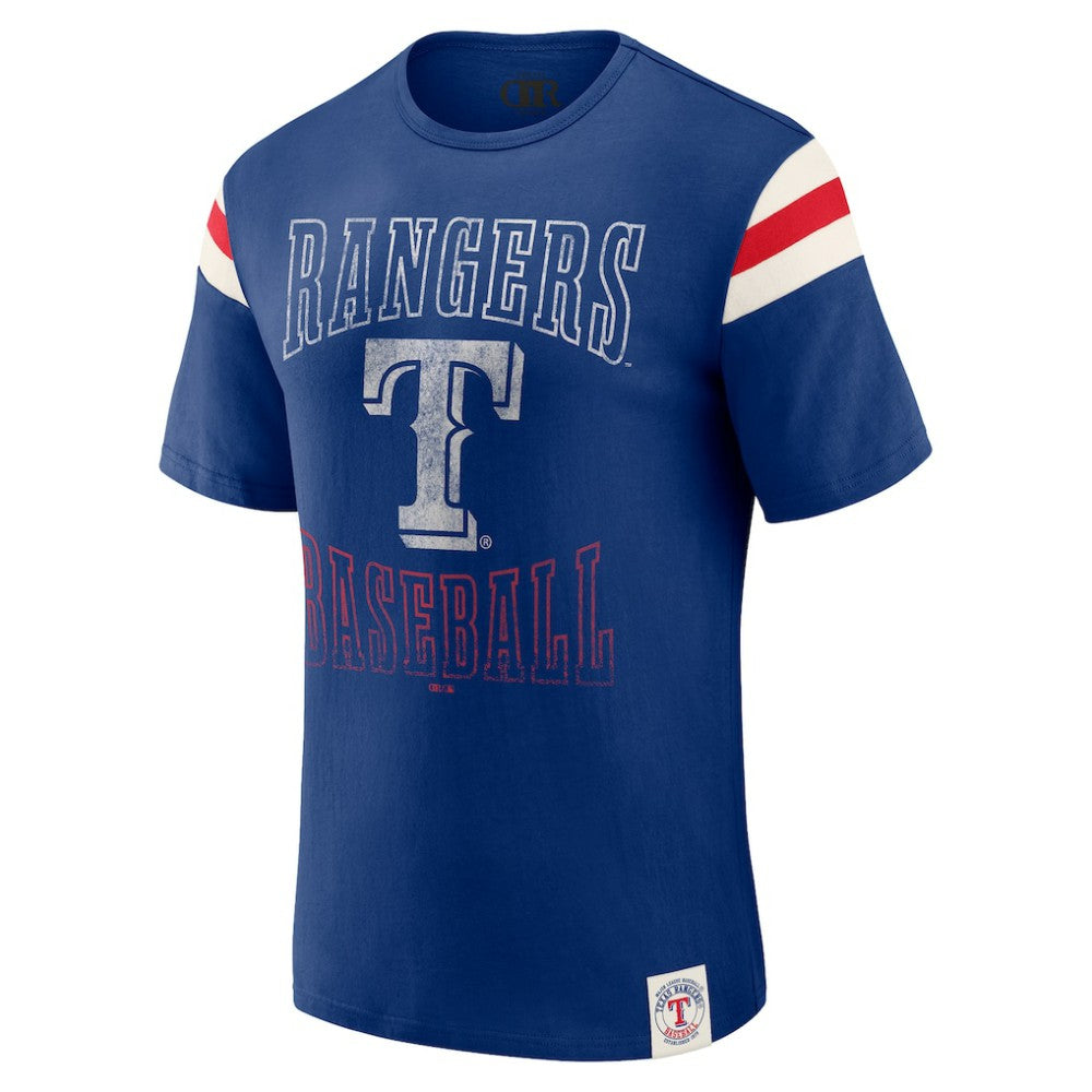 Texas Rangers Darius Rucker Collection by Fanatics Distressed Sleeve Stripe T-Shirt - Royal T-shirts