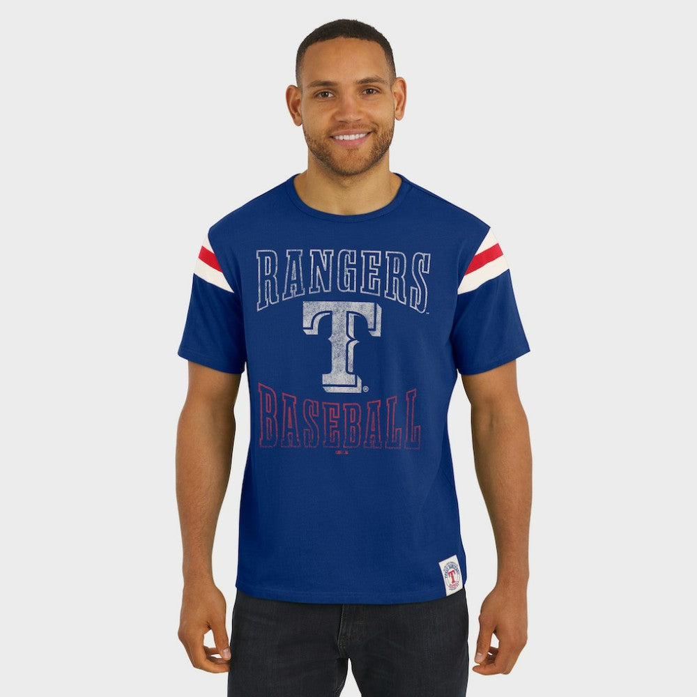 Texas Rangers Darius Rucker Collection by Fanatics Distressed Sleeve Stripe T-Shirt - Royal T-shirts