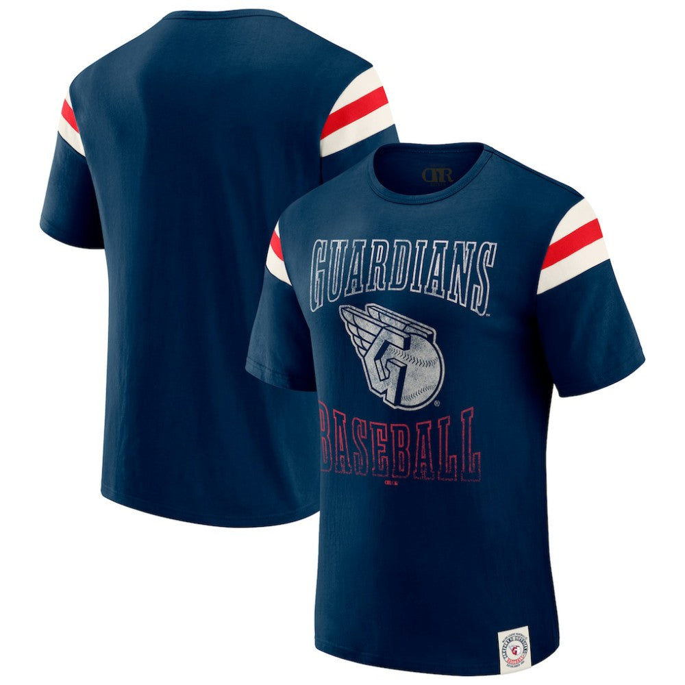 Cleveland Guardians Darius Rucker Collection by Fanatics Distressed Sleeve Stripe T-Shirt - Navy T-shirts